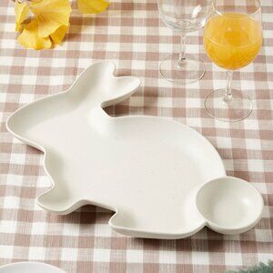 Haven 13.5" Easter Bunny Chip & Dip Tray - Natural with Black Speckles